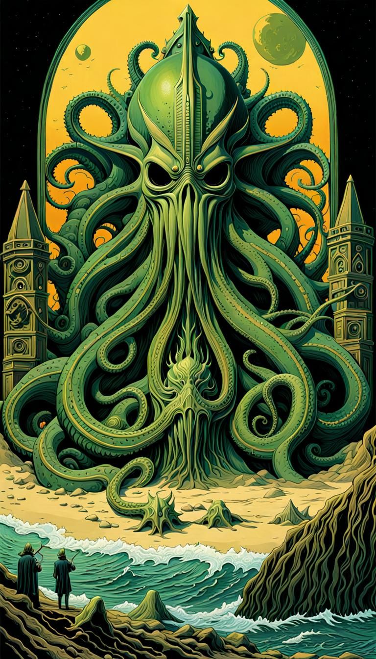 Great CTHULHU RELAXING ON THE BEACH BUILDING R'LYEH SAND CAS...