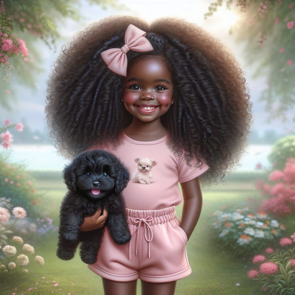 Smiling Toddler Girl with Puppy in Digital Illustration