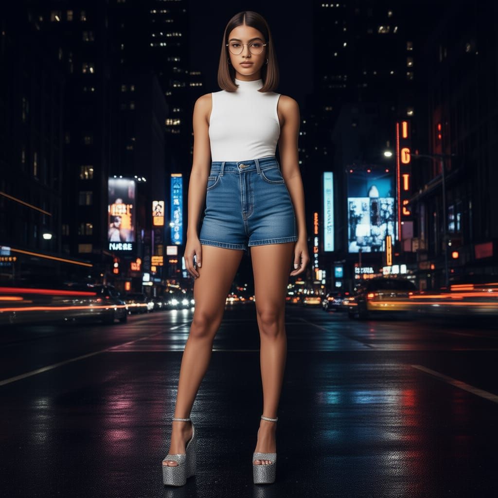 Fashion Model in Night City Editorial Light
