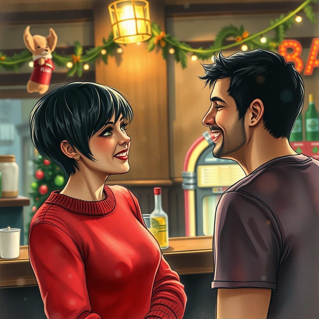 Warm Winter Scene in Gritty Grunge Antique Watercolor Style