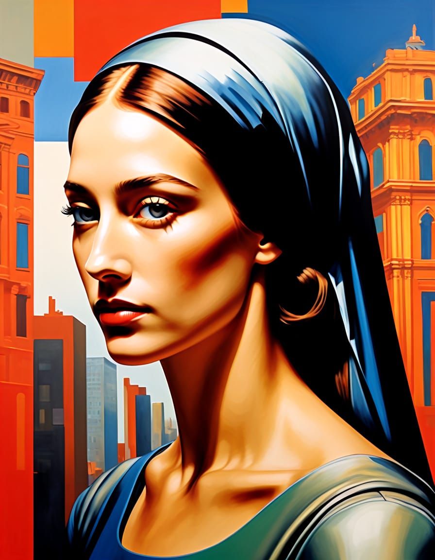 Surrealist Portrait in Cyberpunk Cityscape