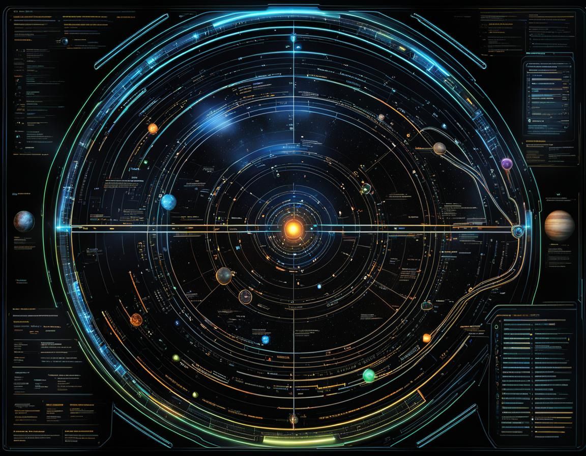 Starship Route Map with Glowing UI Elements