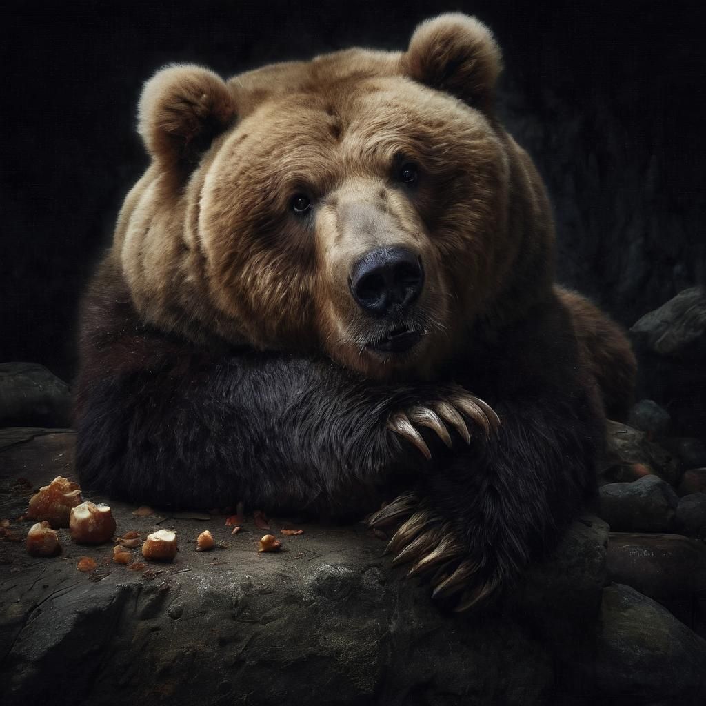 Playful Obese Kodiak Bear in Darkness: Photograph