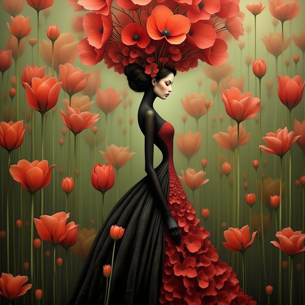 Ethereal Ladybug Goddess in Whimsical Art Nouveau Fantasy