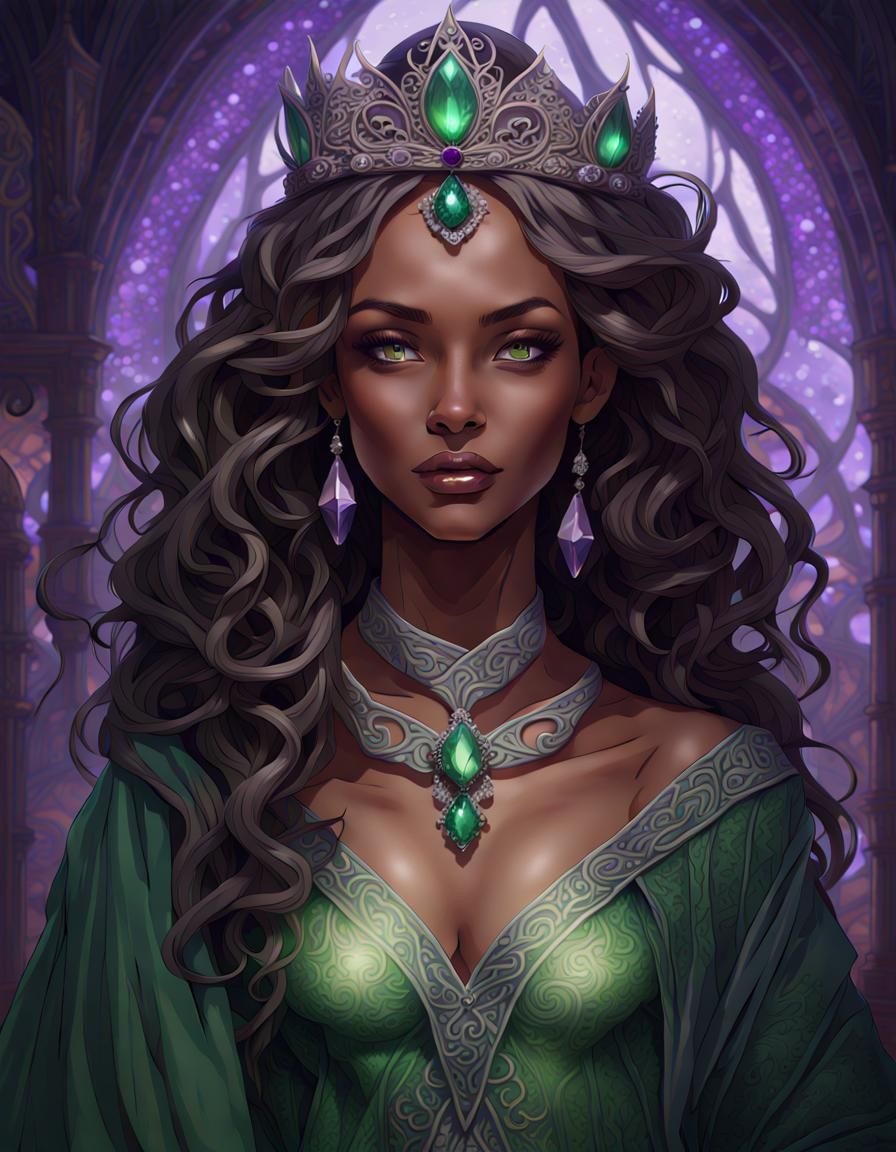 Mysterious Woman with Crystal Tiara in Fantasy World