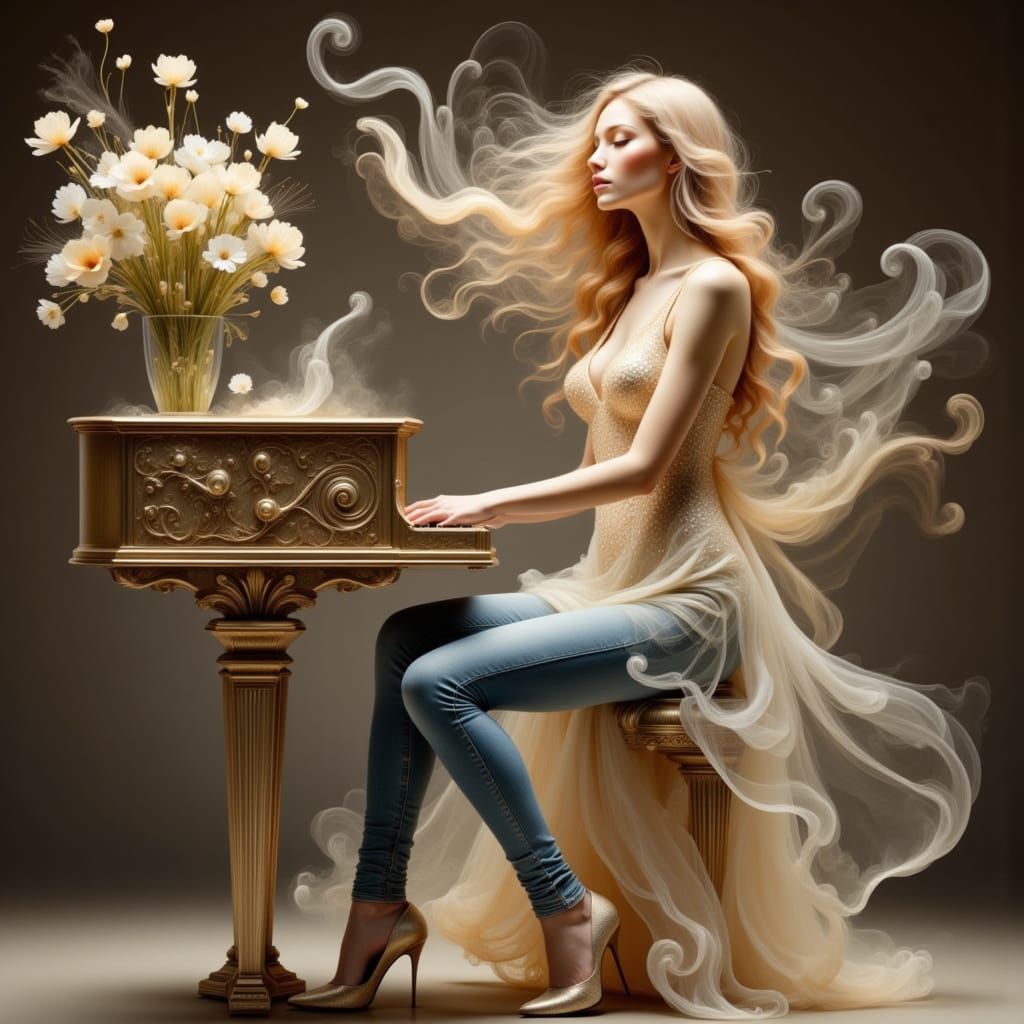 Ethereal Pop Singer in Elegant Delta-Inspired Attire