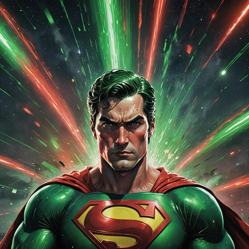 Kryptonite Light Show with Superman in the Night Sky