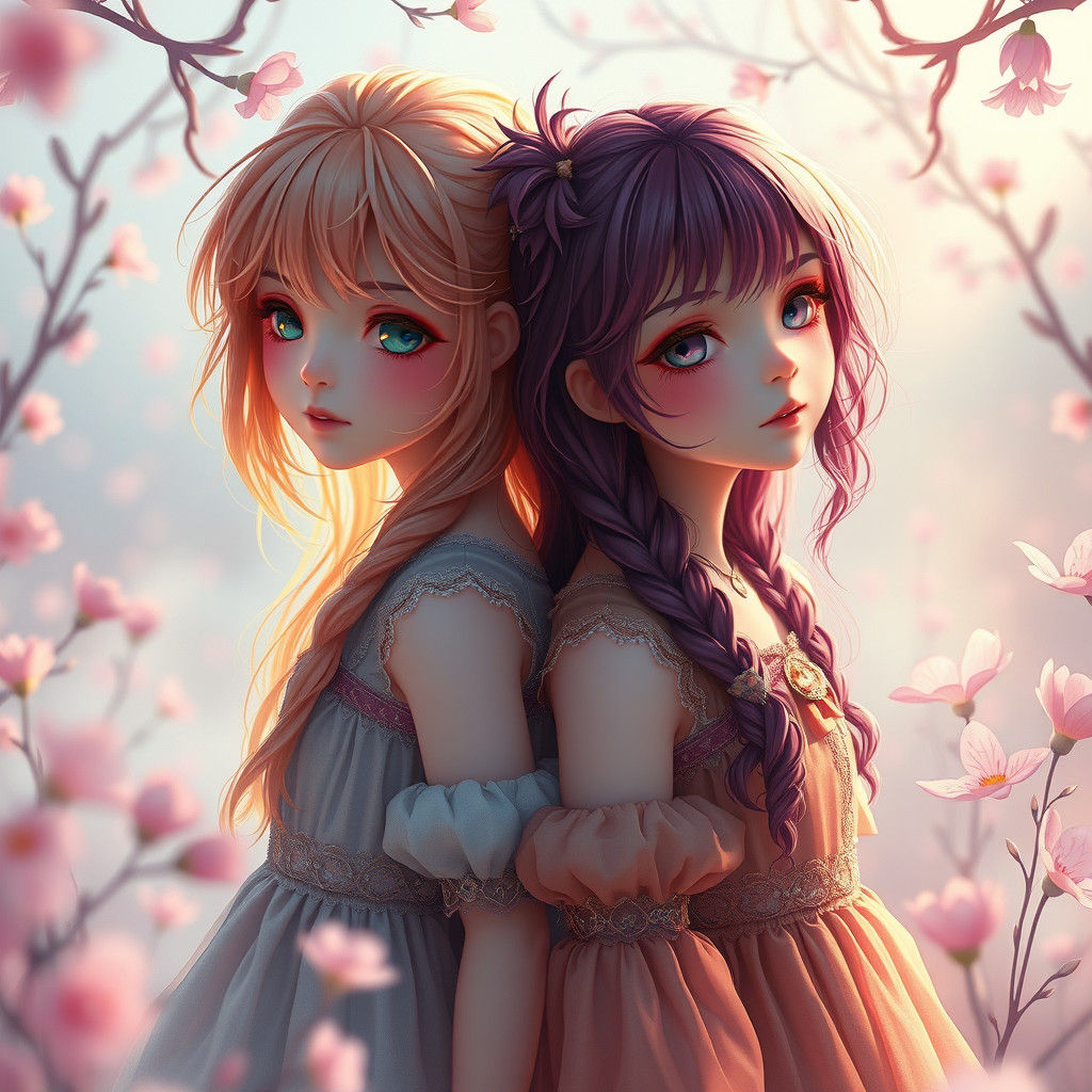Pastel Hair Girls in Dreamy Fantasy Landscape