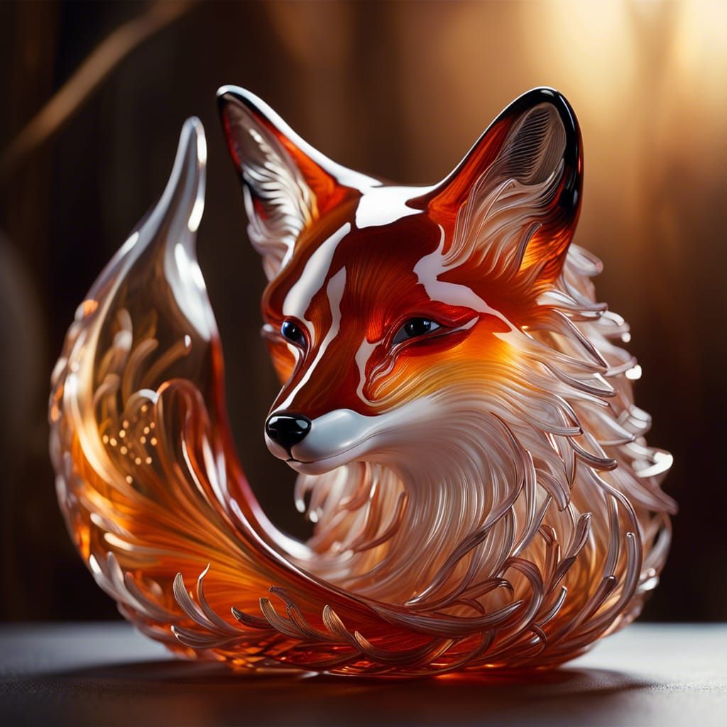 Blown Glass Fox Sculpture in Magical Realism Style