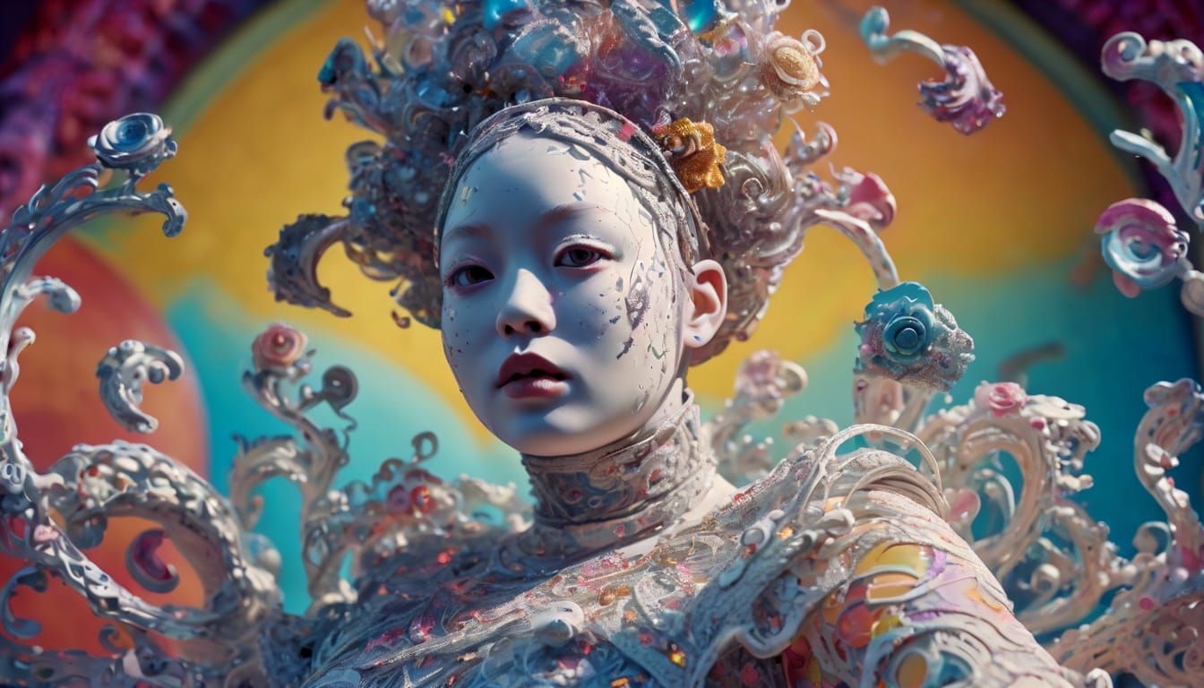 Surreal Body Sculpture in Vivid Neon Colors