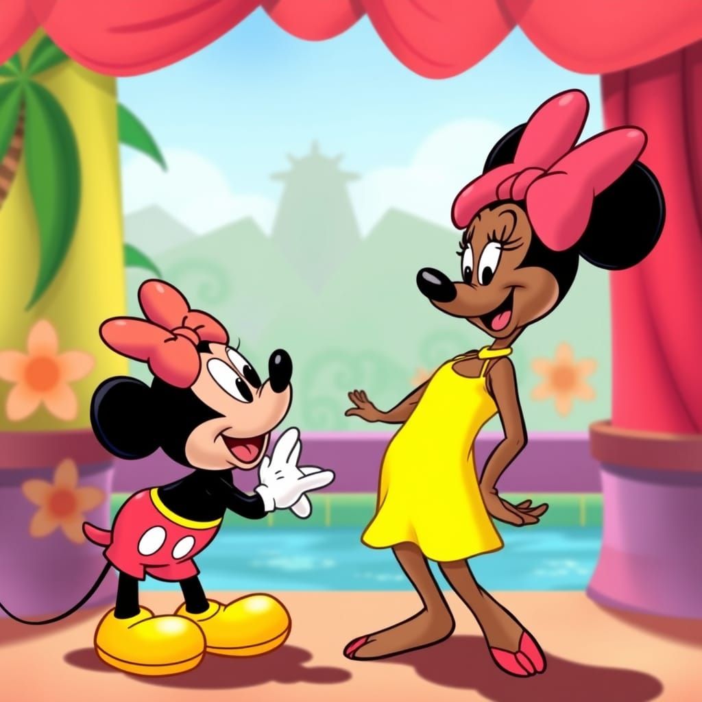 Labubu in the style of Disney characters are visiting Minnie...