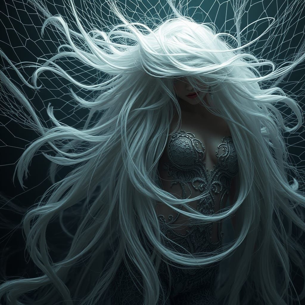 Siren Entwined in Net, Hyper-Realistic Digital Art