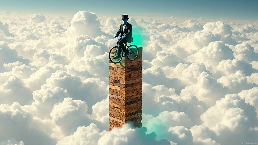 Jenga Tower in the Clouds: Surreal Magic Realism