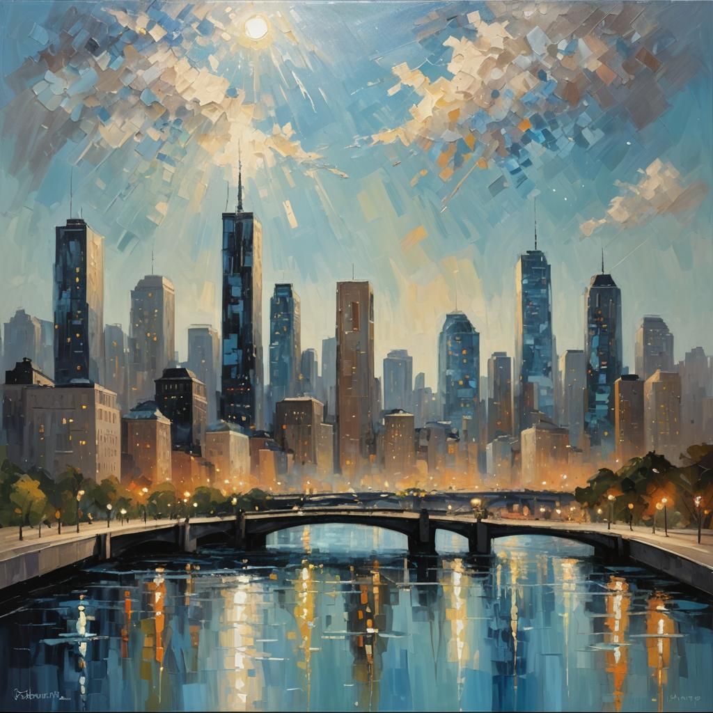 A (modern day impressionist cityscape: 1.5). The back ground...