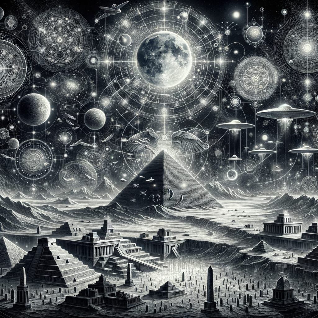 Ethereal Cosmic Landscape: Ancient Egypt Meets Futuristic Wh...