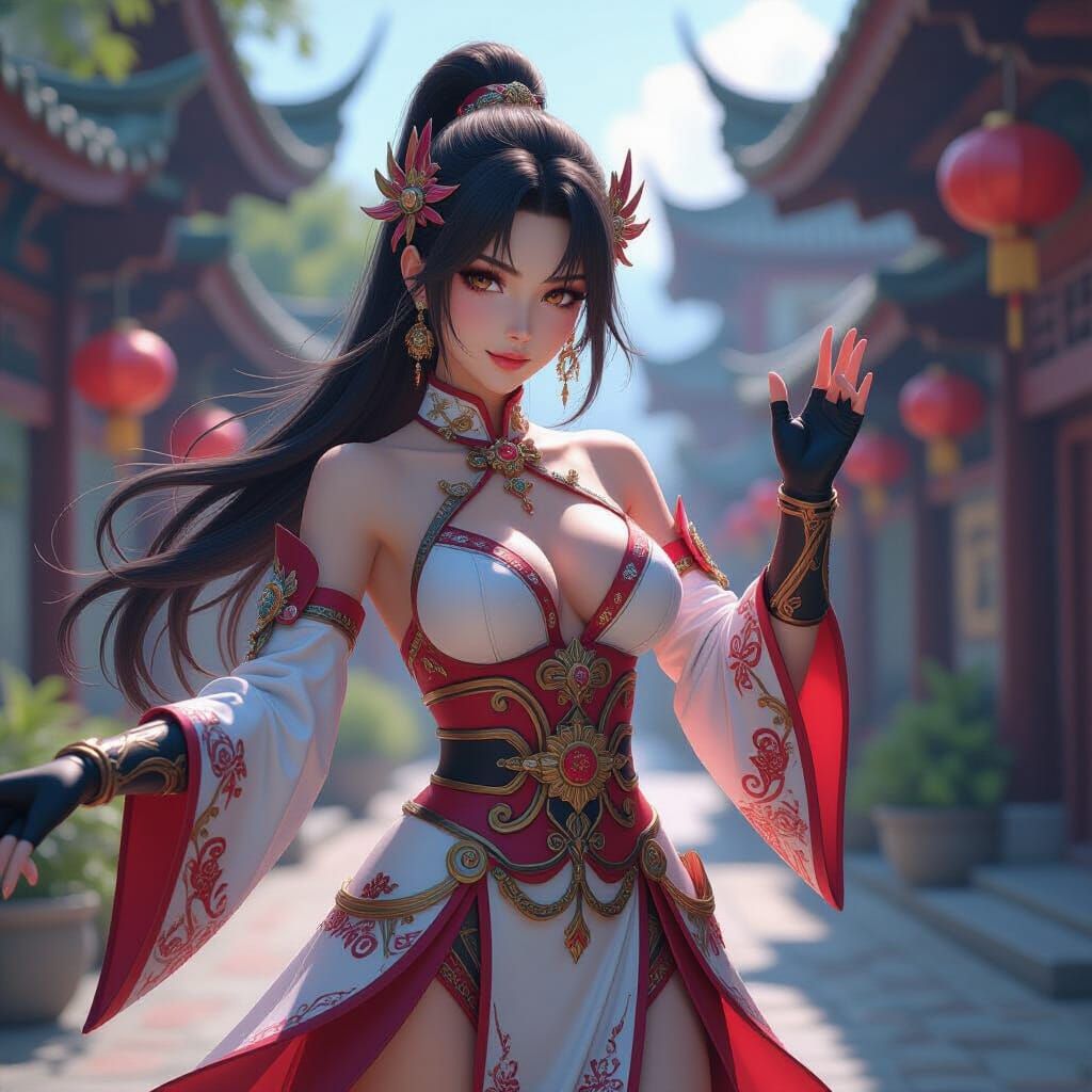 Heroic Alien Woman in Anime-Inspired 3D Art