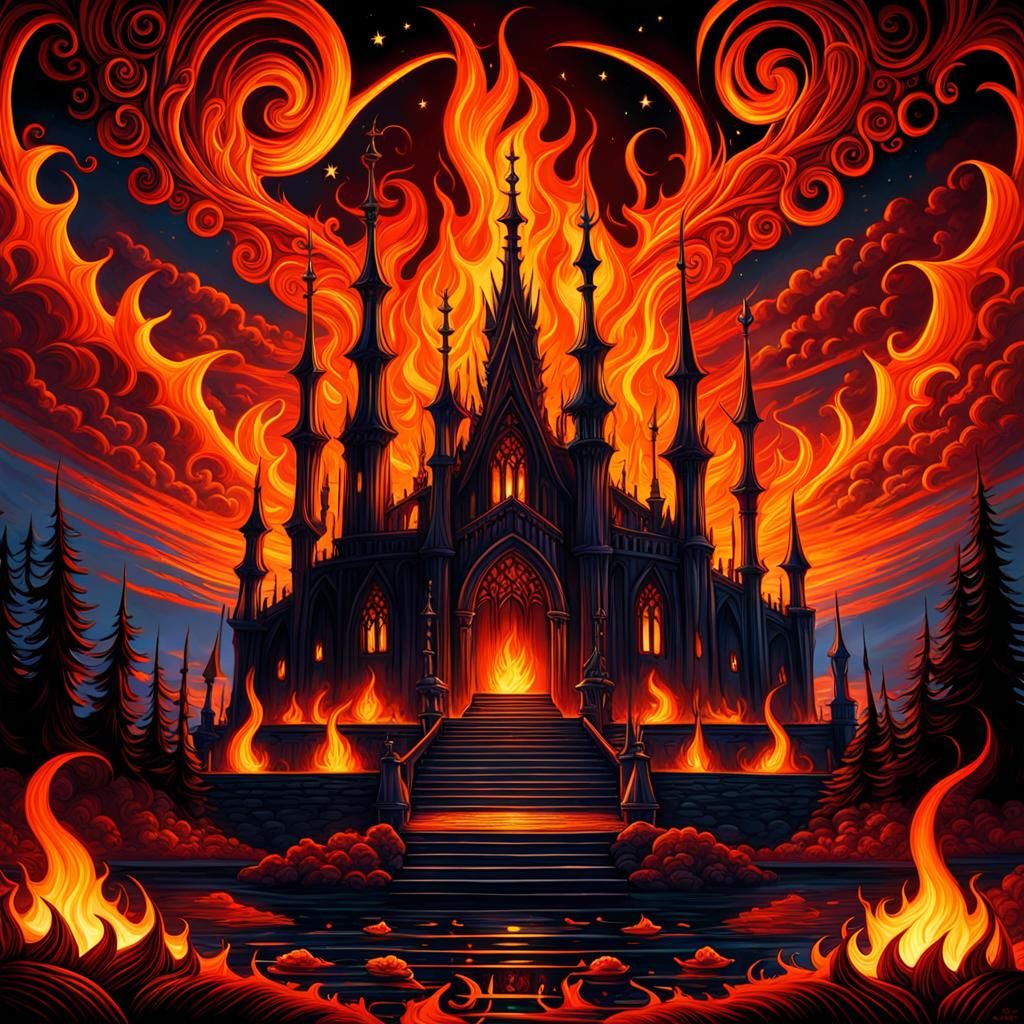 High Gothic Fire Lake in Tim Burton Style
