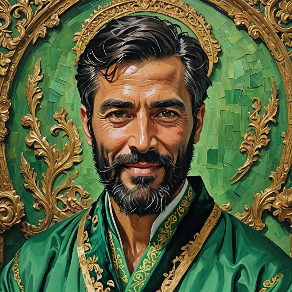 Emerald Green Portrait in Impressionist Oil Painting Style