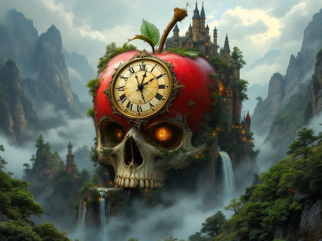 Surreal Apple Mountain Landscape in Fantasy Style