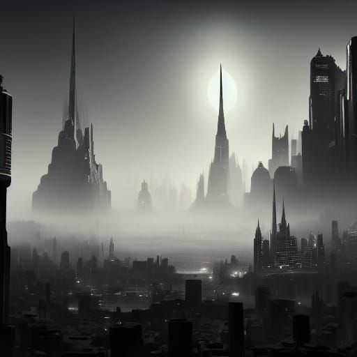 Film Noir Cityscape Silhouette in Black and White