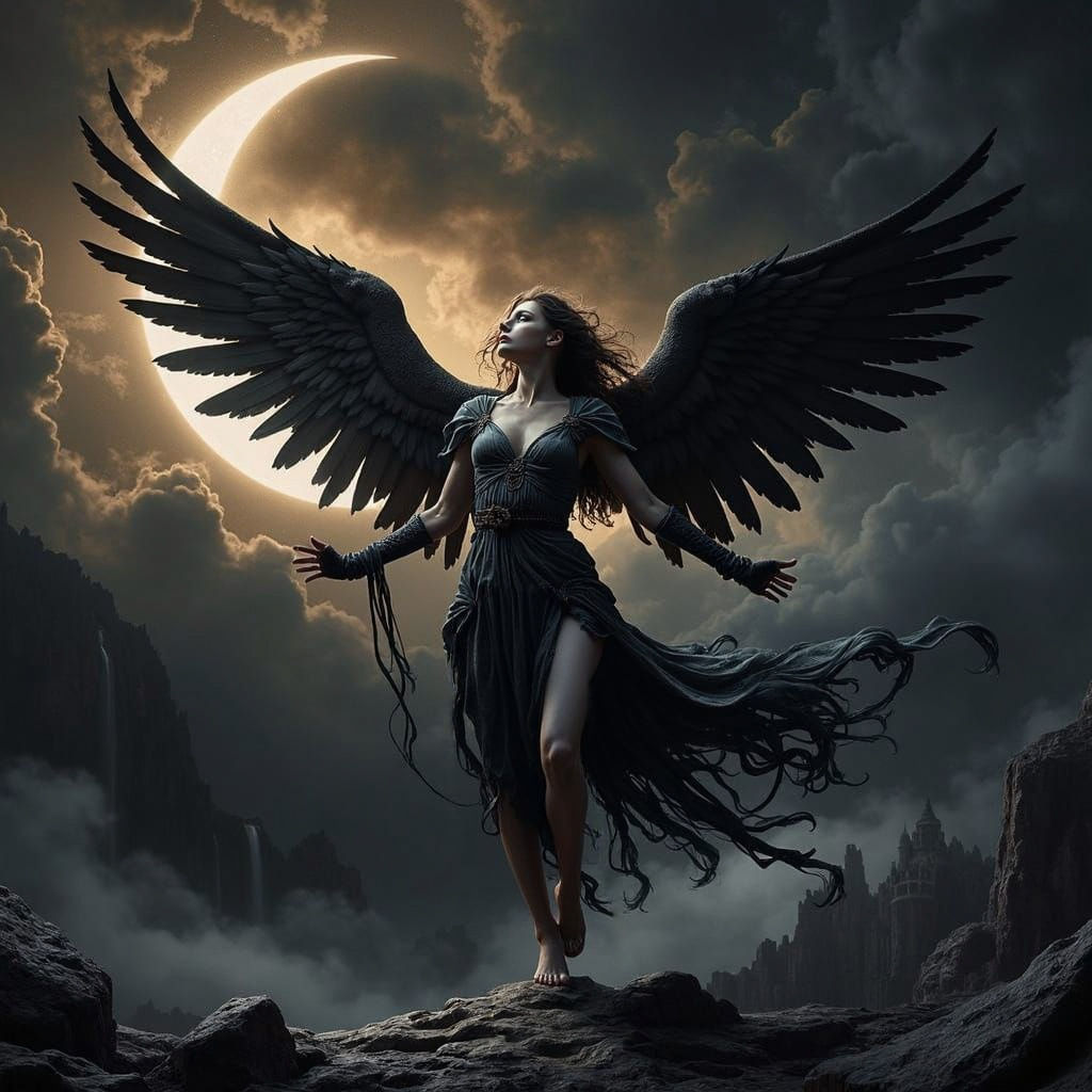 Gothic Fallen Angel in Muted Colors