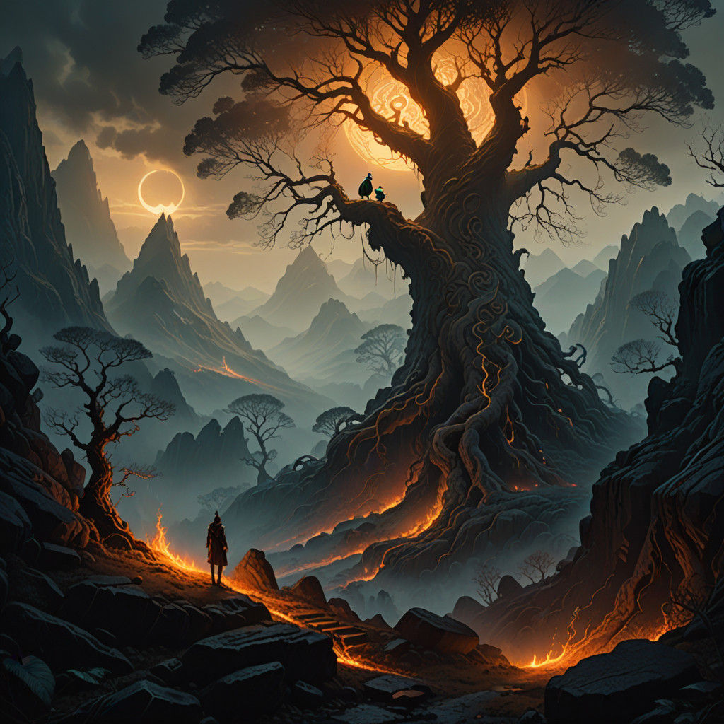 Majestic Hybrid Peacock Descends into Mystical Abyss Realm