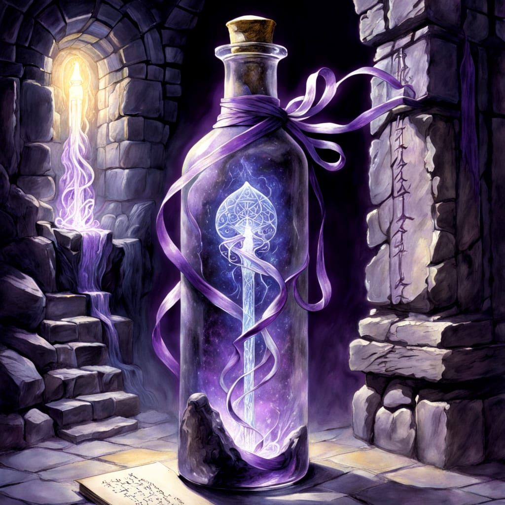 Mystical Potion Reveals Glowing Runes in Dark Academia Style