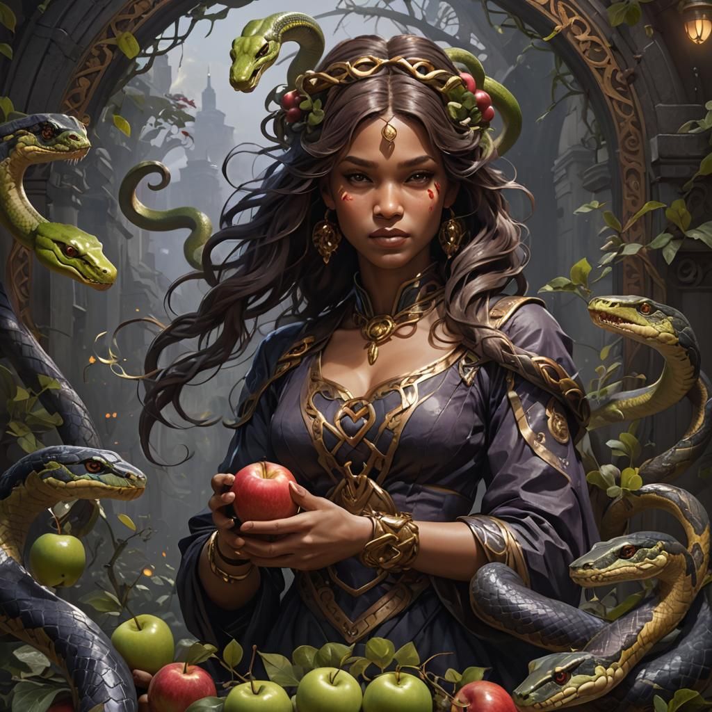 Eve and Serpent Portrait in Art Nouveau Style