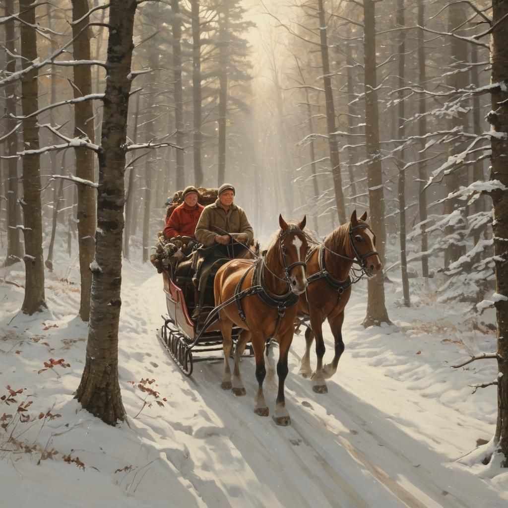 Winter Sleigh Ride in American Realism Style