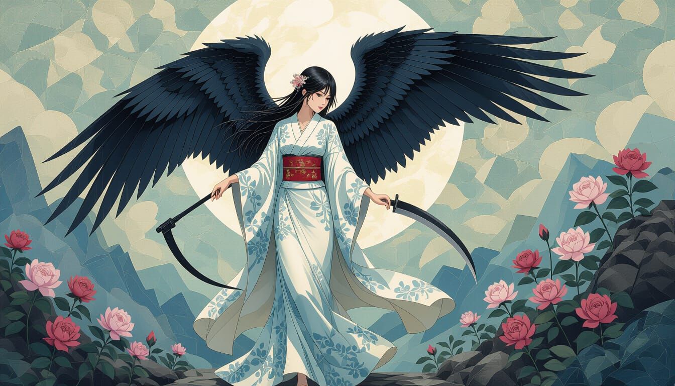 Abstract Angel of Death Mosaic in Bas-Relief Style