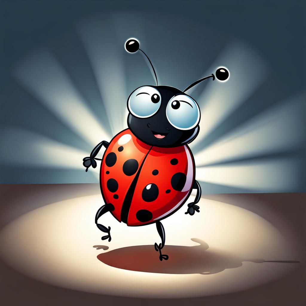 Cartoon Ladybug Dancing in Spotlight