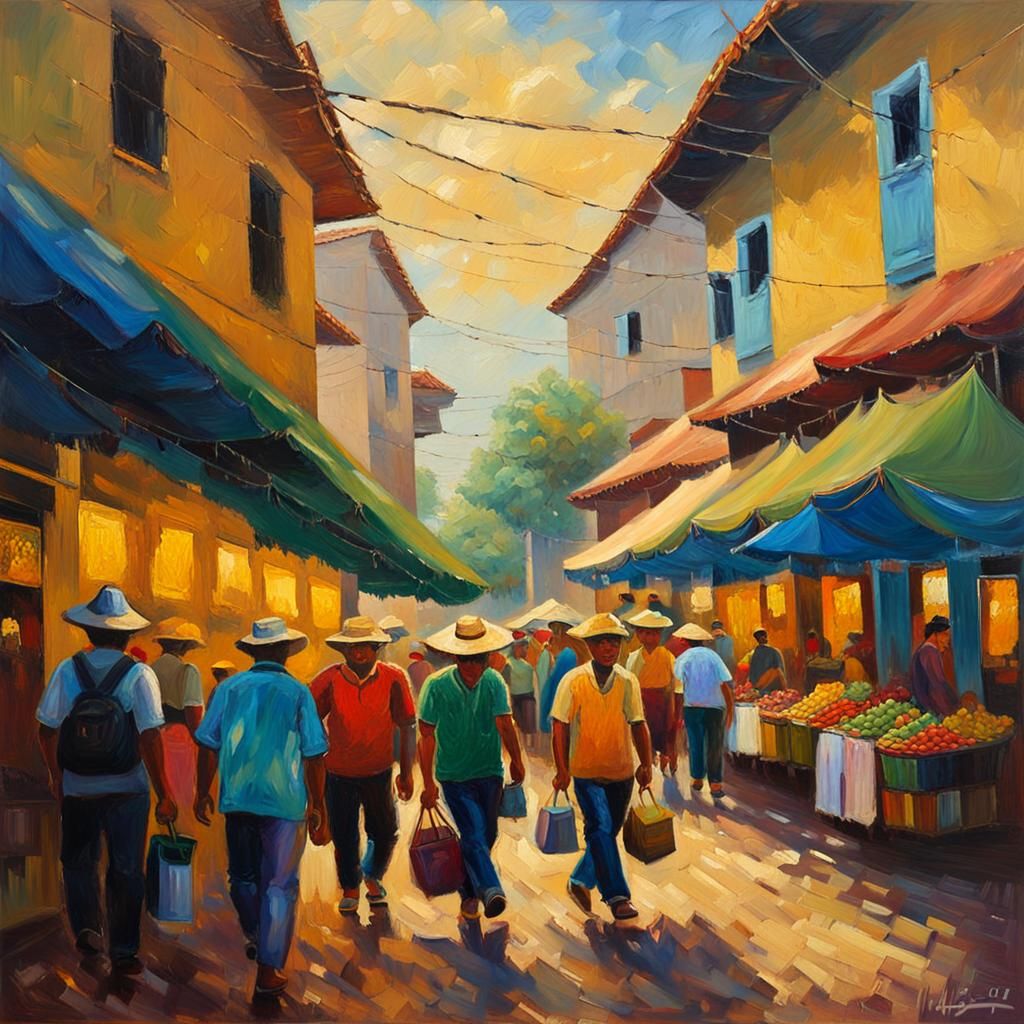 Veracruz Market Scene in Expressionist Oil Painting