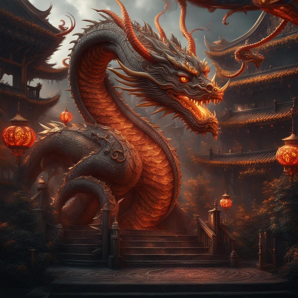 Detailed Dragon Drawing in Deep Color, 8K Resolution