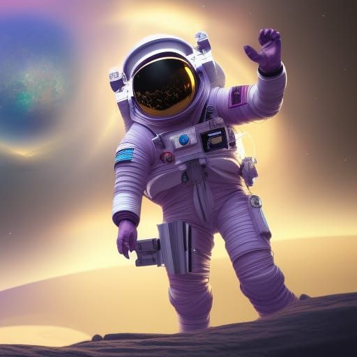 Purple Astronaut Gazing at Space in Detailed Matte Painting