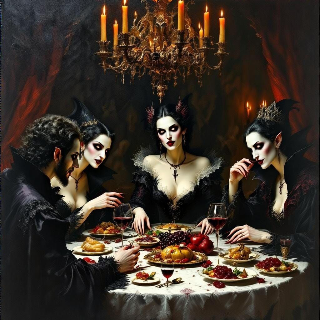 Baroque Vampire Feast: Opulent Banquet Scene