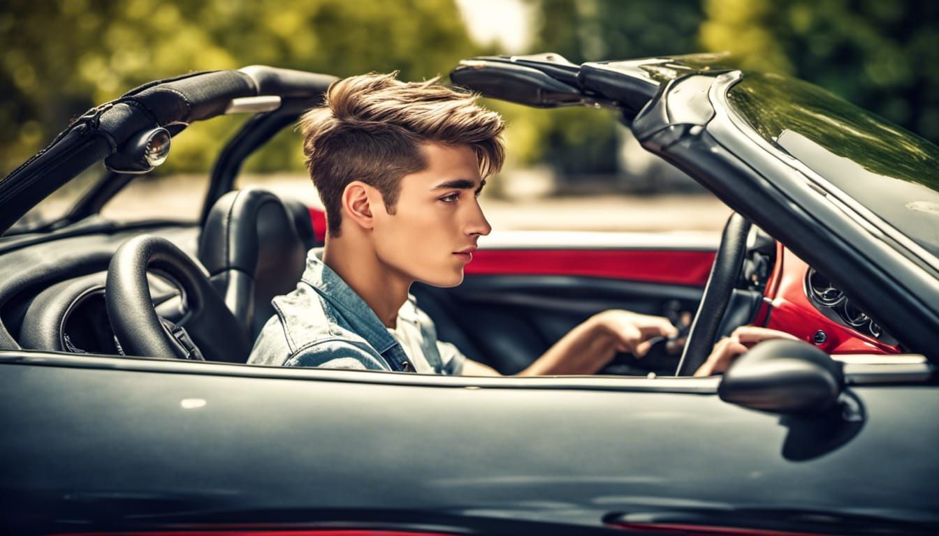 Stylish Couple in a Convertible Sports Car