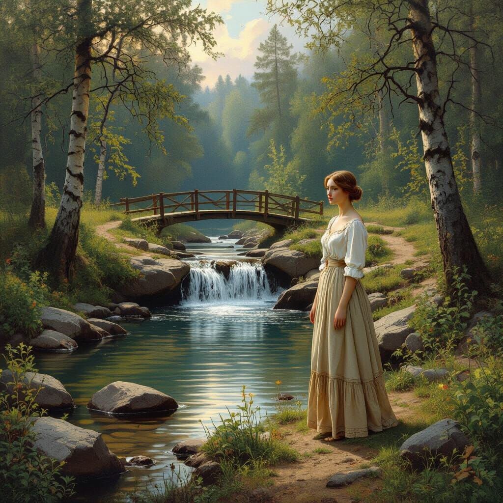 Woman in Bucolic Landscape Inspired by Romanticism