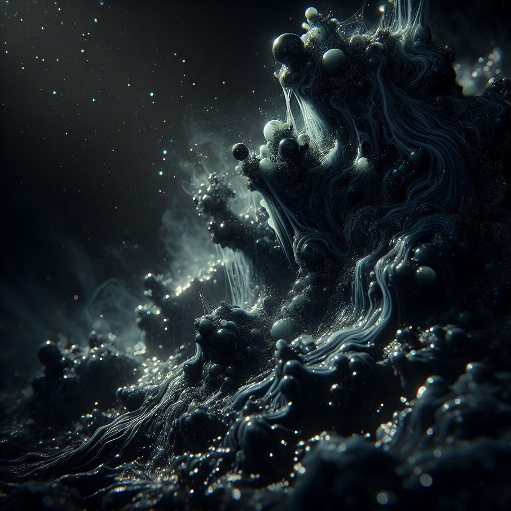 Ethereal Ferrofluid Creature Emerges from Misty Swamp