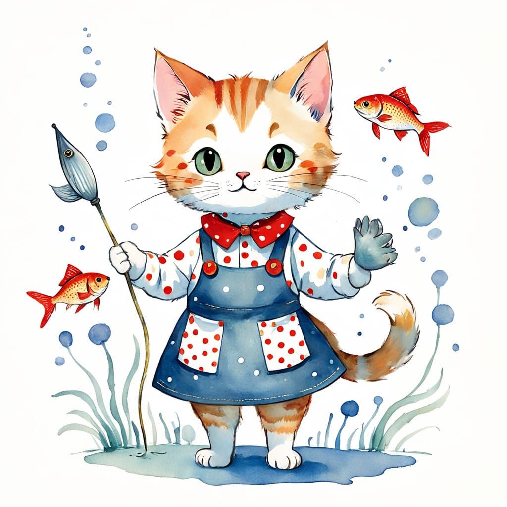 Whimsical Kitten in Classic Children's Book Style