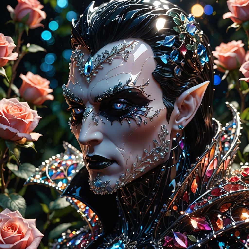 Crystal Vampire Posing in Enchanted Rose Garden