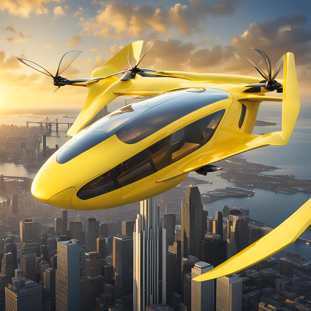 Biomimetic Flying Vehicle Soaring Over Cityscape
