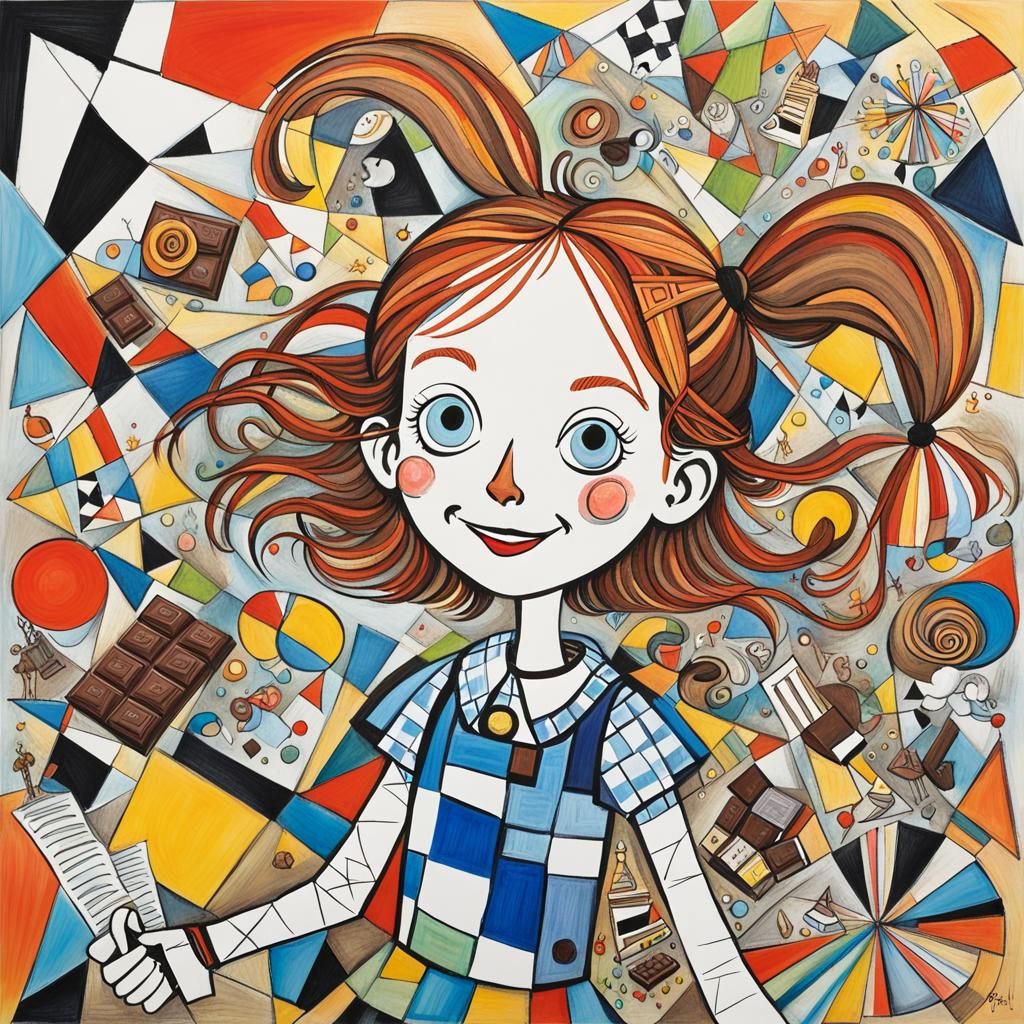 Pippi Longstocking's Whimsical World: A Cubist Storybook Ill...