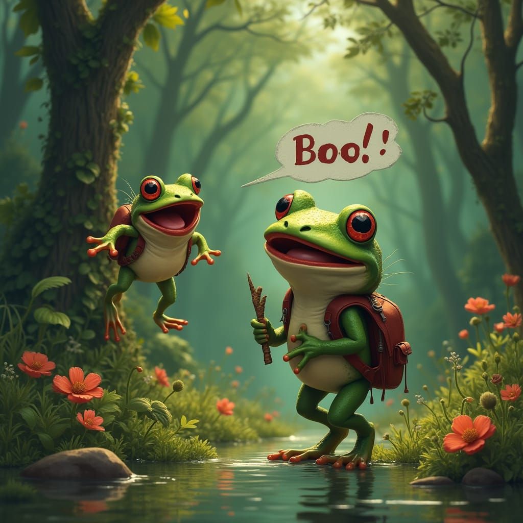 Startled Frog in Swamp, Illustration Art