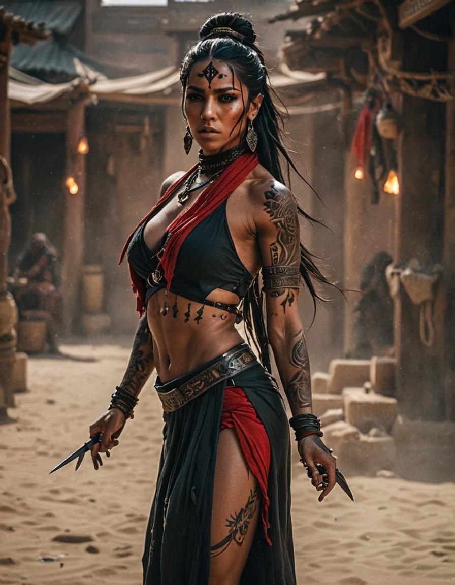 Muscular Arabian Woman Assassin Cinematic Still