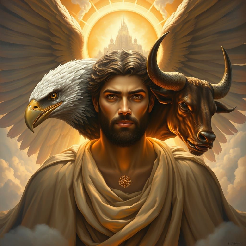 Angel with Three Faces in Dramatic James Gurney Style