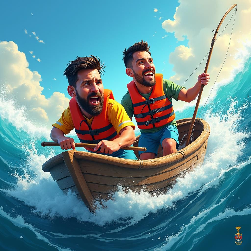 Messi and Ronaldo on a Stormy Sea