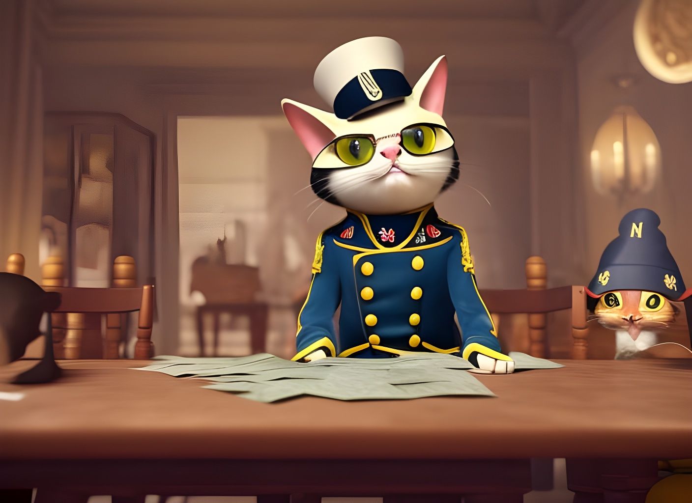 Cat as Napoleon Plots World Domination: 3D CGI Rendering