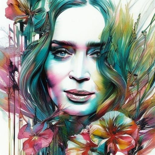Joyful Floral Portrait Inspired by Carne Griffiths