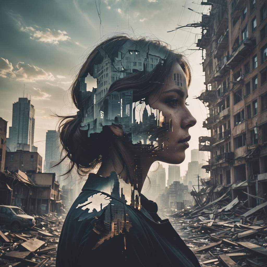 Double Exposure: Cityscape in Silhouette