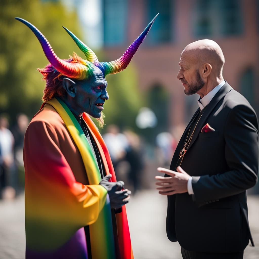 A Vile Horned Demon Talking to a Priest